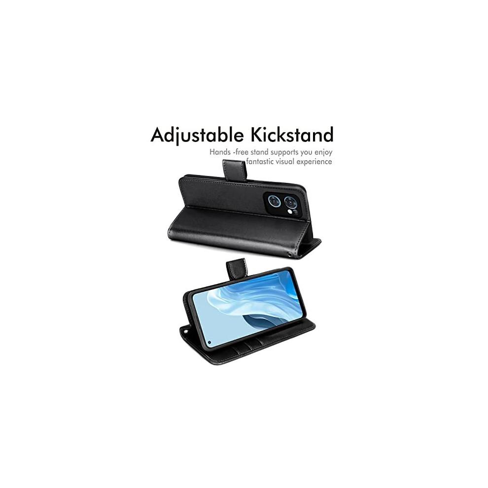(Schwarz) PU-Leder Wallet Case für Oppo Find X5 Lite 5G, Flip Schutzhülle mit Geldbörse Kartenhalter, Ständer & Armband, Magnetverschluss