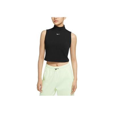 Coleção Sportswear Essentials Regata Cropped de Tricô com Logo Bordado Feminina Tops Preto DD5881-010