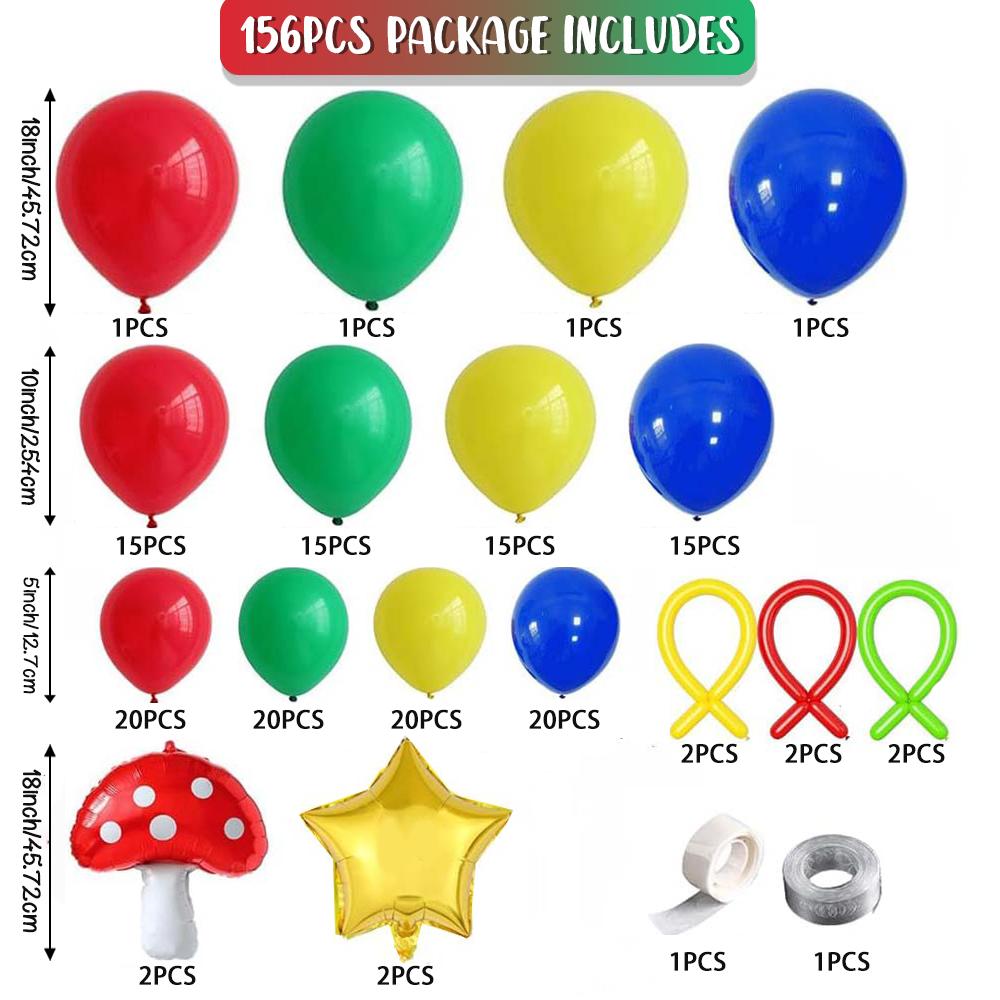 156pcs Balloon Garland Set with Mushroom Star, Suitable for Birthday Parties, Anniversaries, Theme Events and Other Decorations