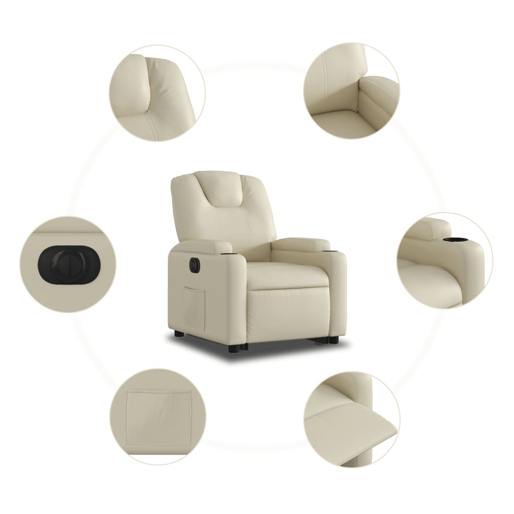 Electric Recliner Chair with Rising Function Cream Artificial Leather