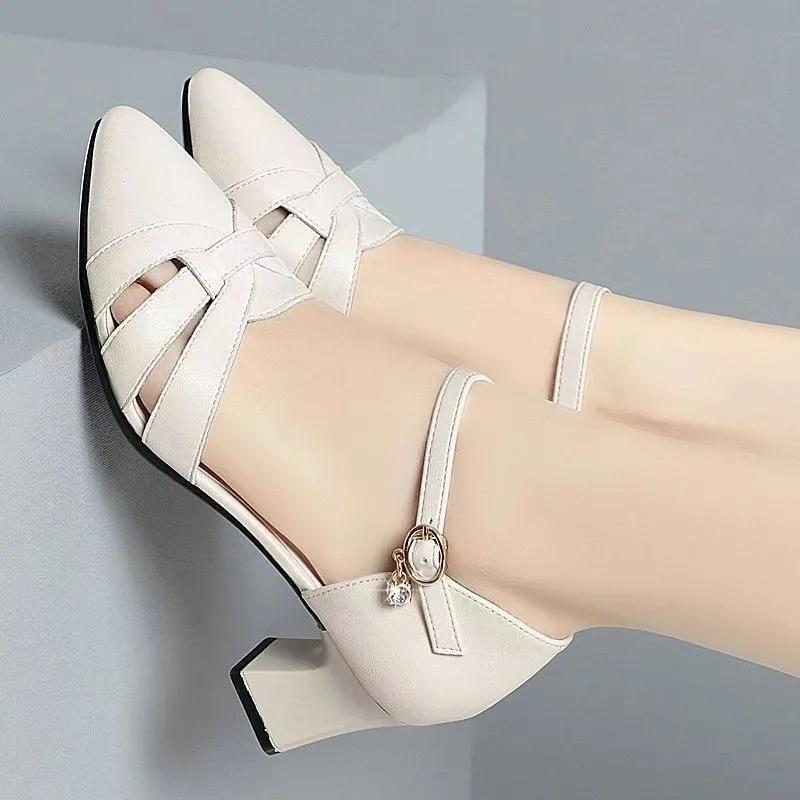 fashion sweet beige high quality buckle strap high quality pumps women casual black comfort office work shoes ab512