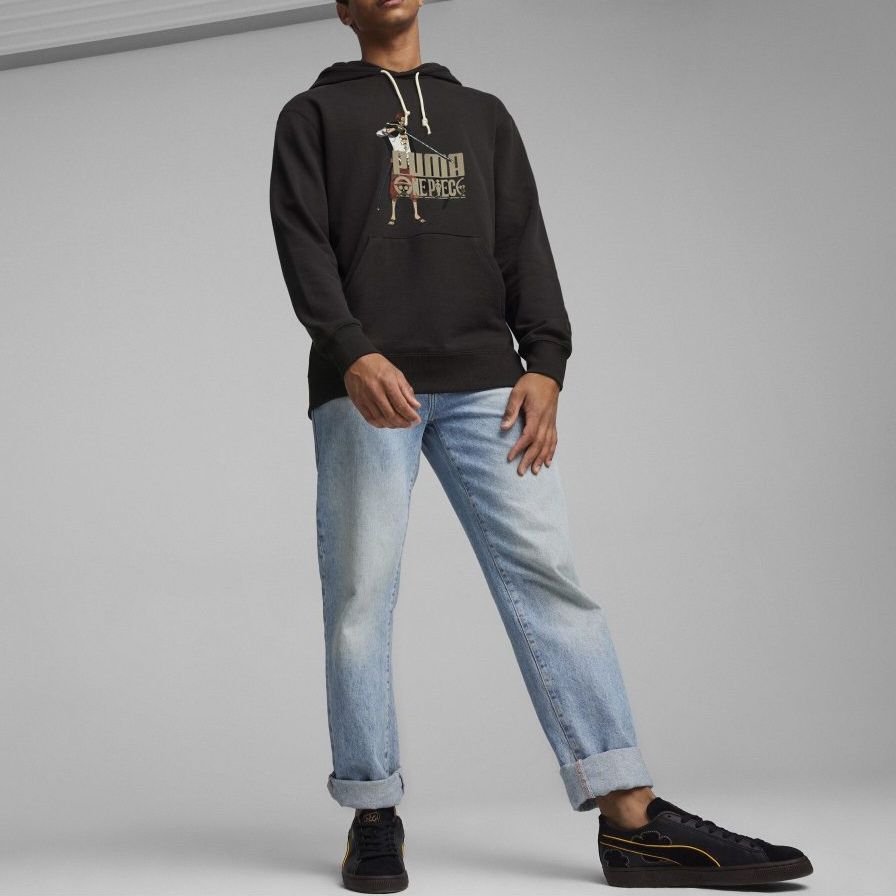 Puma X One Piece Cartoon Graphic Casual Loose Hoodie Long Sleeve Men Hoodie Black 624666-01