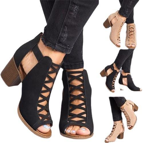 Fashion Women's Casual Flush Boots Sandals Mid-high Heels Plus Size 43 Black Sexy Spring and Summer New 2024
