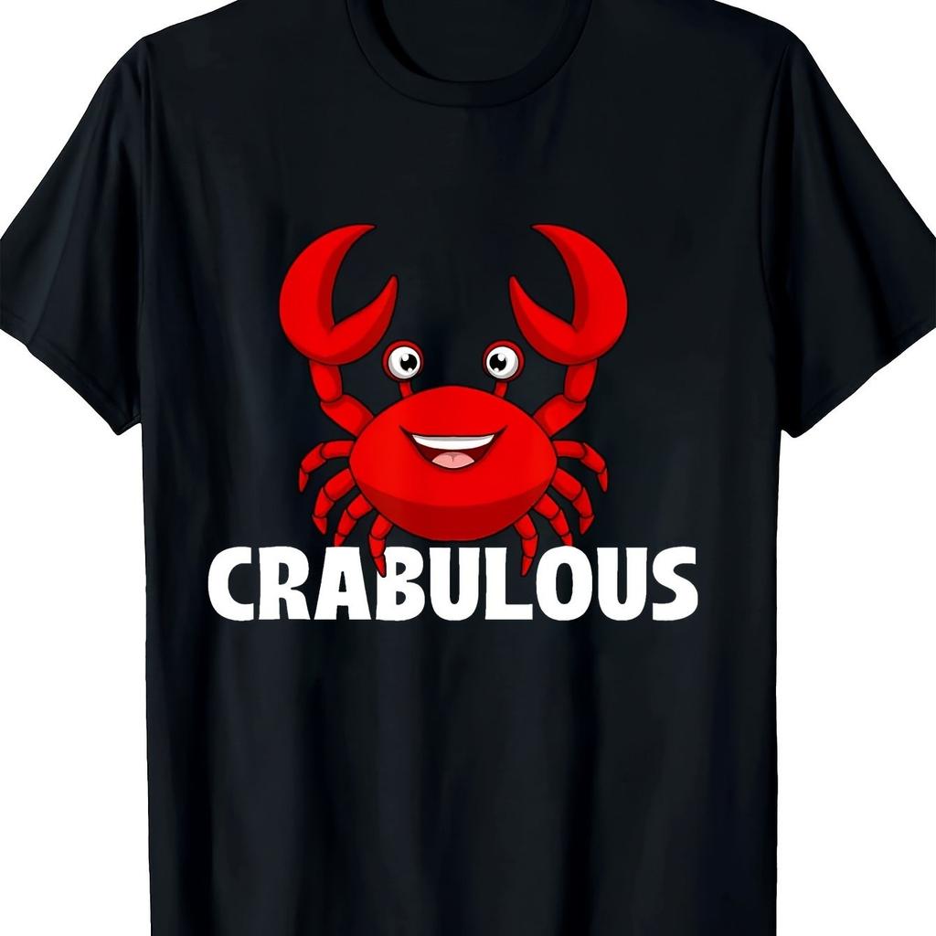 Crabulous Cartoon Crab Print Tshirt For Men Casual Round Neck Short Sleeve Tee For All Seasons