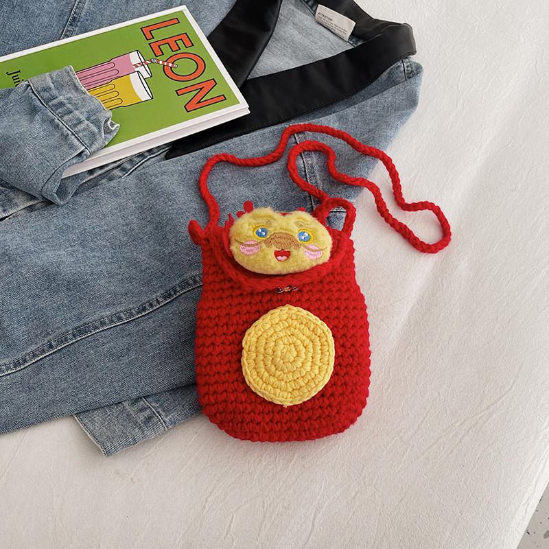 

Adorable Girl s Dragon Year Mini Crossbody Bag Cute Knitted Coin Purse For Kids Cute Dragon Red