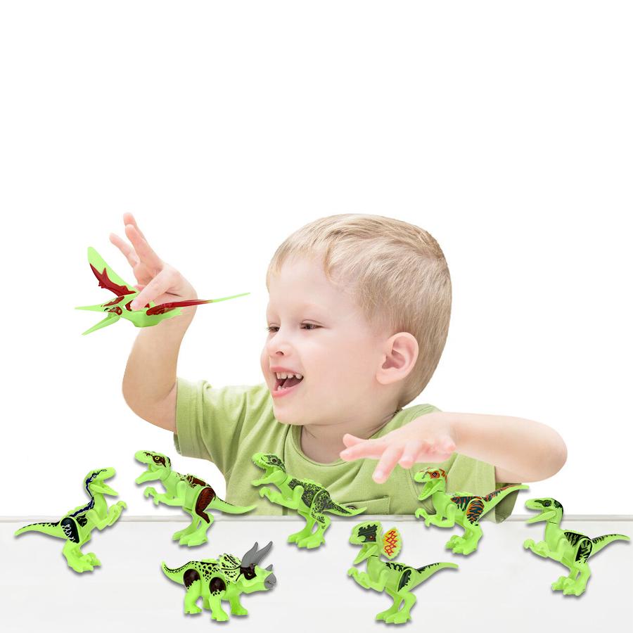 Świecące zabawki dinozaurów dla dzieci jurajski tyranozaur świecące w ciemności klocki zabawki edukacyjne prezent dekoracja wnętrz