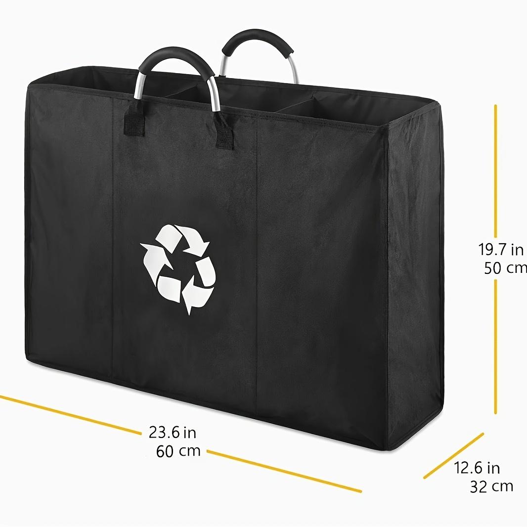 

Compartment Recycling Bin Waste Sorter Bag with Aluminum Handles Foldable Garbage Organizer for Kitchen Home Cans Bottles чорний