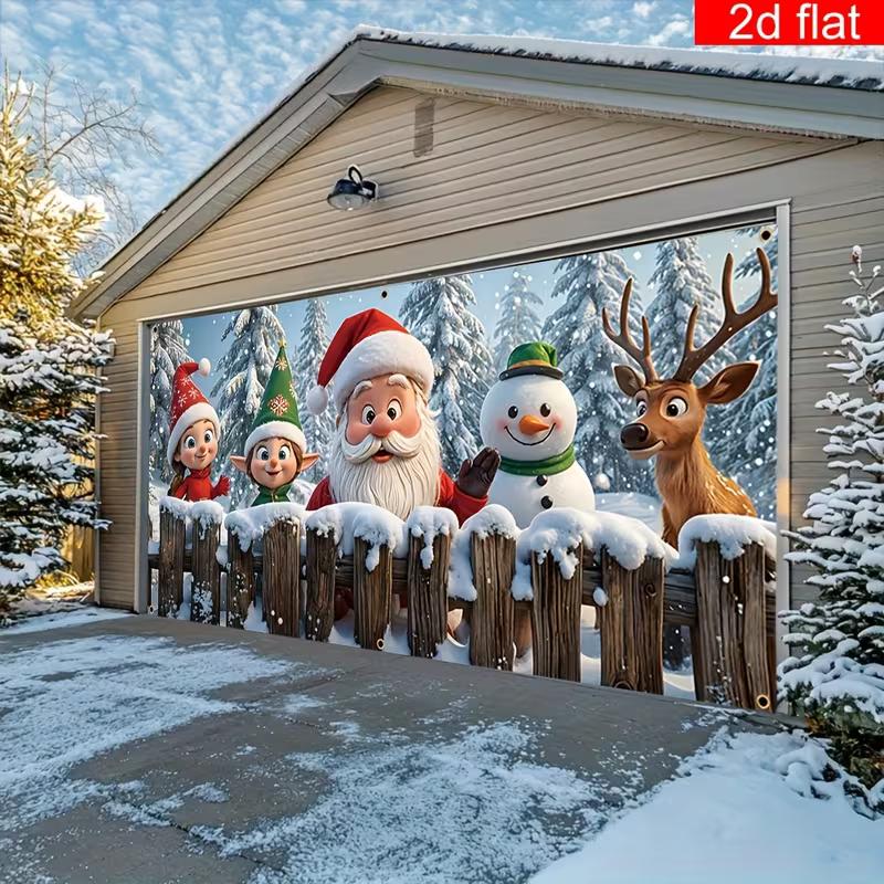 

2D Festive Christmas Garage Door Tapestry, Santa & Snowman for Decoration 47.2x31.5inch/120*80cm