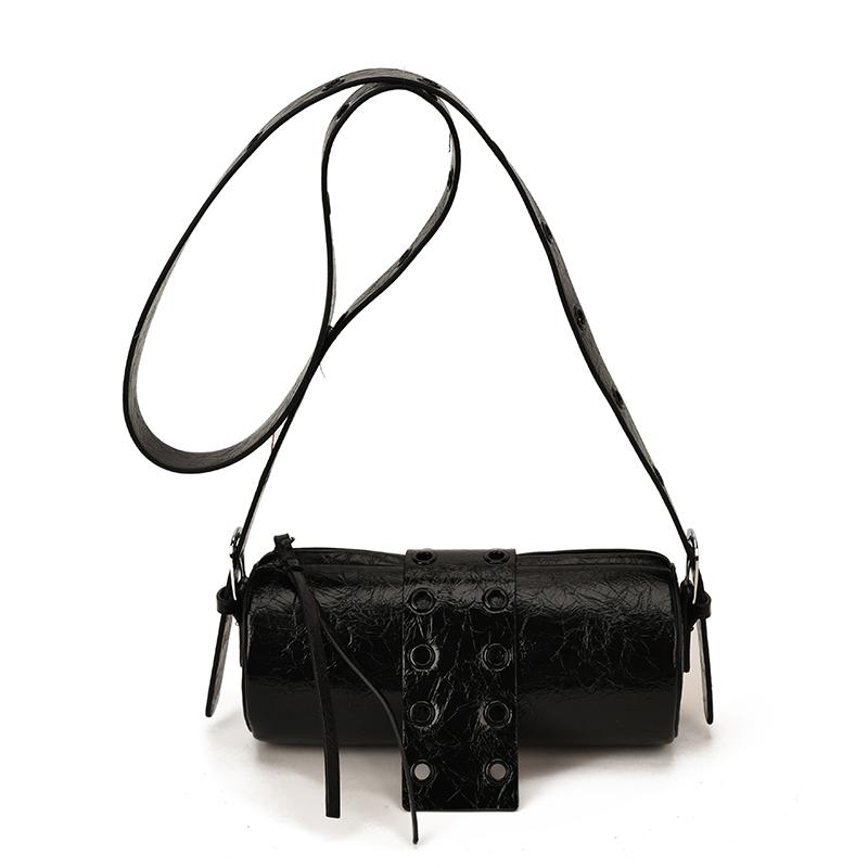 

2025 Stylish Design New Glossy PU Barrel-Shaped Shoulder Bags Hasp & Zipper Fashion Creative Exquisite Crossbody Bags for Women чёрный