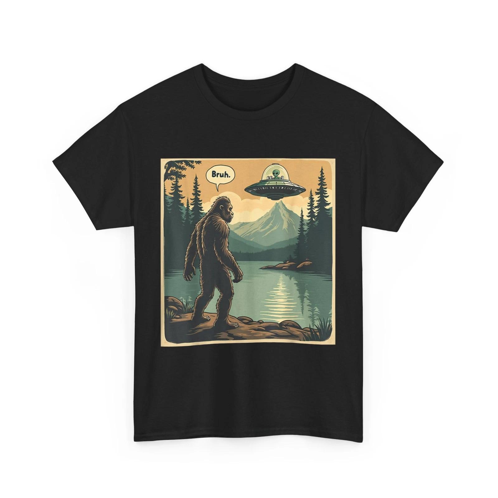 

Funny Bigfoot Sasquatch Alien Spaceship UFO Introvert Bruh T shirt 4XL