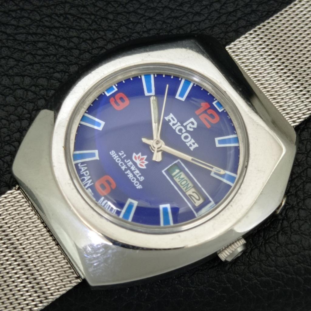 RICOH R31 AUTOMATIC VINTAGE JAPAN MENS BLUE COLOR DIAL WATCH a707608-1