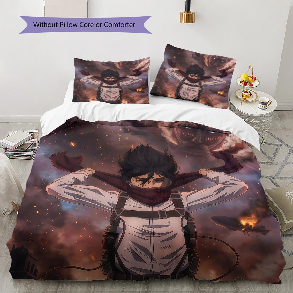 Attack On Titan Pattern Bedding Quilt Set Home Decoration Gift (1 * Duvet Cover + 2 * Pillowcase Without Core)