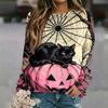 Women's Casual Halloween Print Raglan Long Sleeve Neck Sweatshirt Top