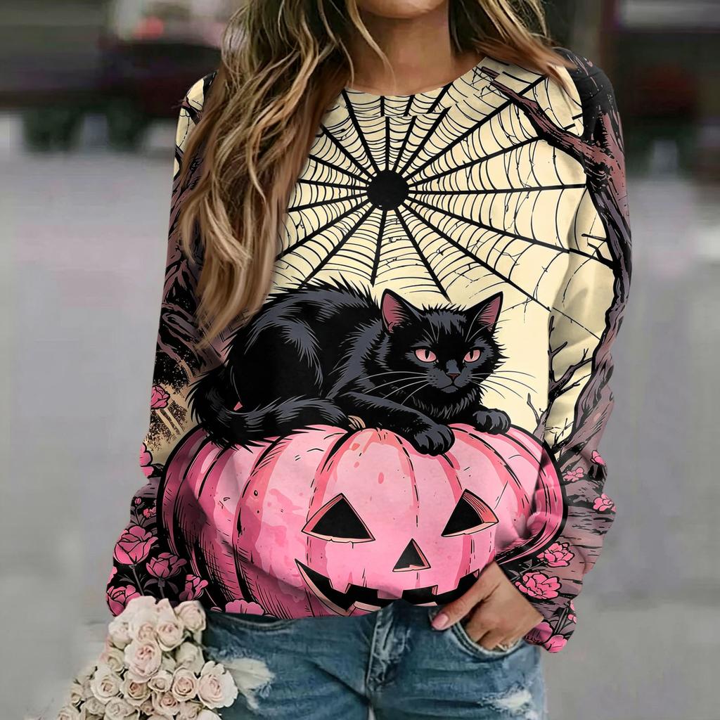 Women's Casual Halloween Print Raglan Long Sleeve Neck Sweatshirt Top