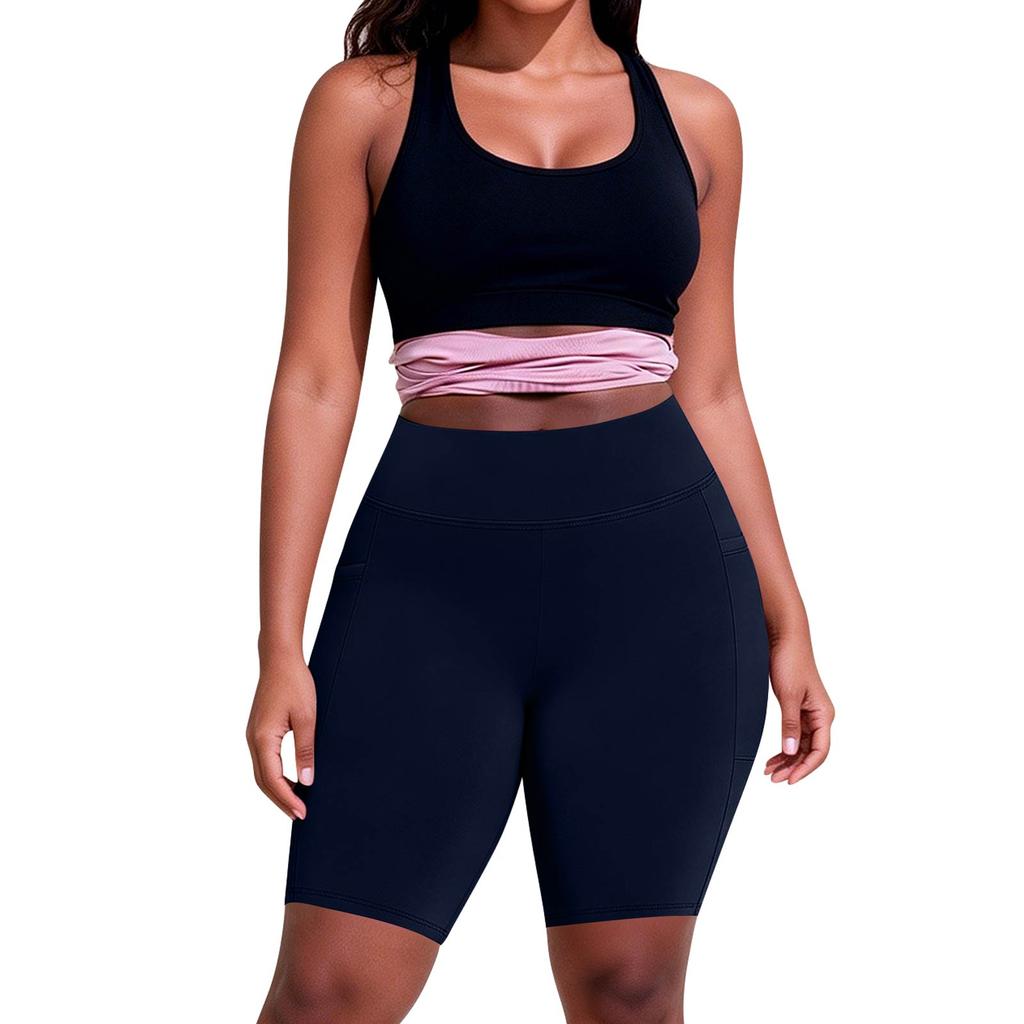 Women's Fashionable Casual Plus Size Pocketed Athletic Leggings With High Waist And Butt-Lifting Effect Cropped To Mid-Thigh Length