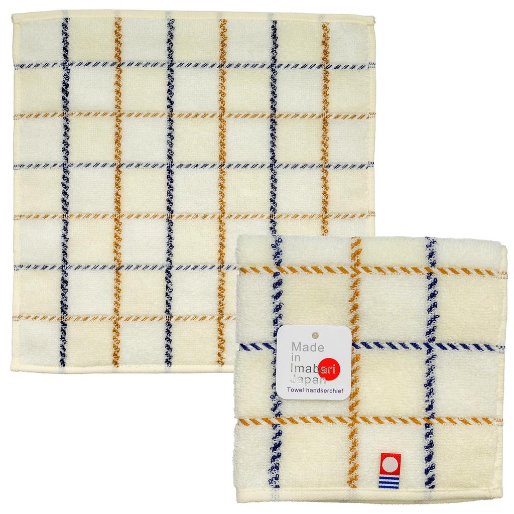 Nishio Imabari Towel Certified Hand Made In Checkered Imabari Towel Towels, Men's, 3-Piece Set, Japan, 100% Cotton, 25cm, Double-Sided Pile,