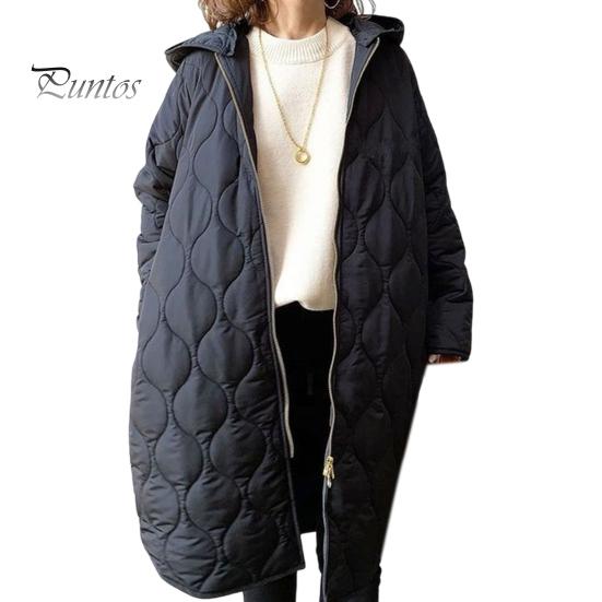 

Осень-зима Женская куртка с капюшоном на молнии с ромбовидной текстурой, тонкая подкладка, длинные рукава, средняя длина, свободное повседневное пальто для работы и школы чёрный