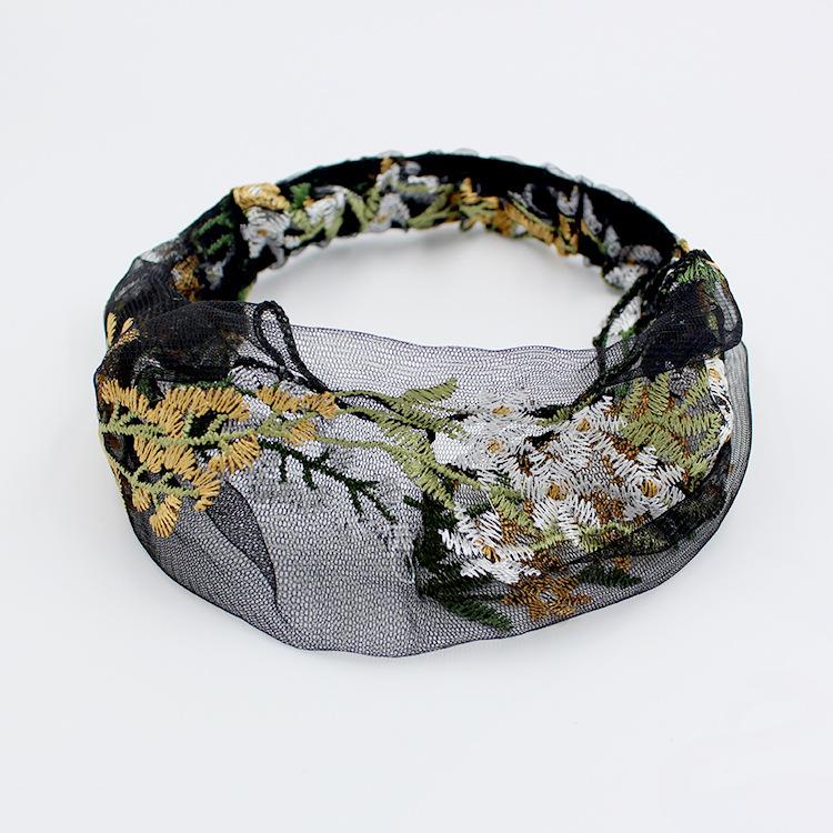 Fashion Thin Embroidered Headscarf Hairband Elastic Lace Printing Flower Headbands Women Hair Accessories
