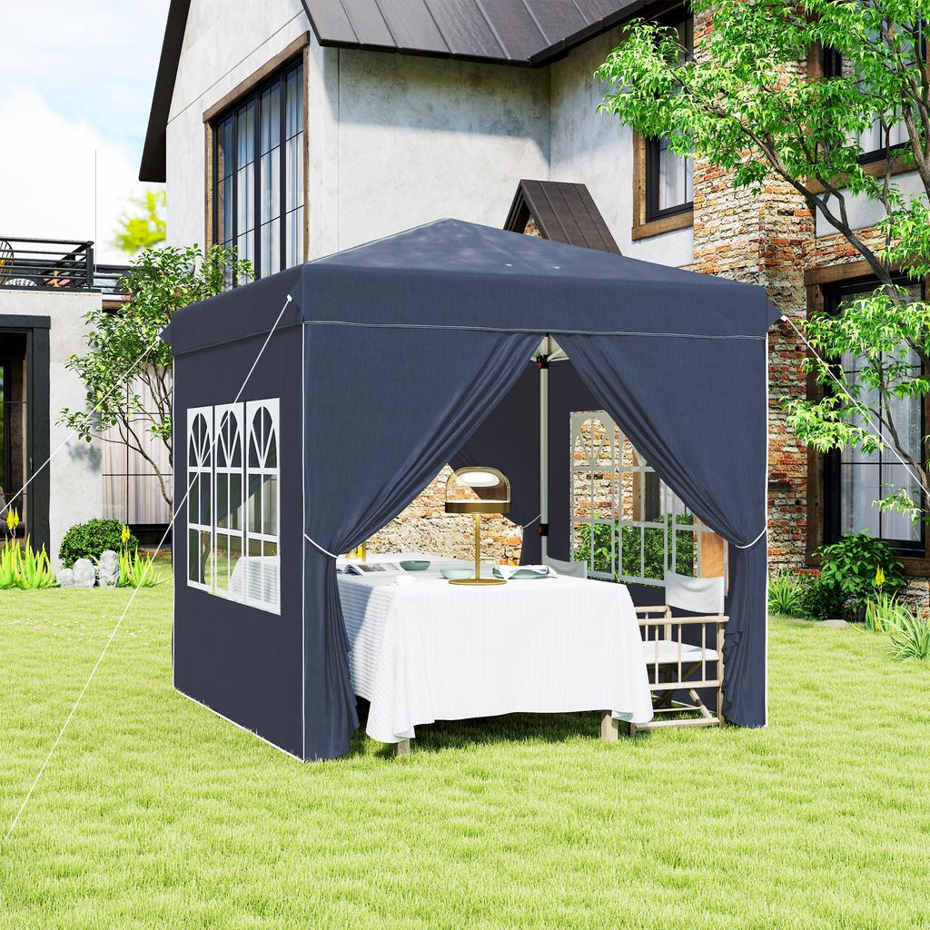 2.5 X 2.5 M Pop-Up Gazebo with Side Walls and Carry Bag, UPF50+ Height-Adjustable Garden Tent, Dark Blue