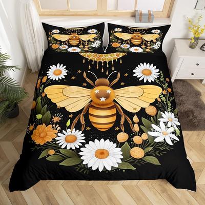 Bijen Dekbedovertrek Twin Honingbij Beddengoed Set Boerderij Wilde Dieren Dekbedovertrek Boho Witte Margrietbloemen Bloemenkrans Bedset