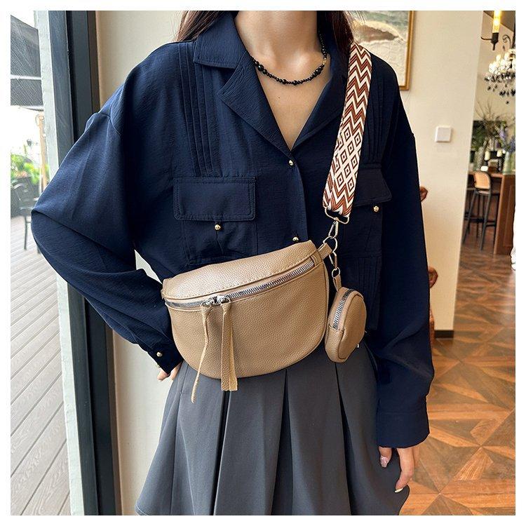 2026Casual Solid Color Commuter Bag Simple Western Style Street Style Fashi Crossbody Chest Bag Travel Waist Bag Two-piece Set