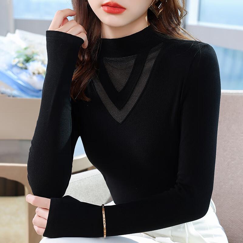 

Women s Half-Turtleneck Mesh Knit Long-Sleeve Top L