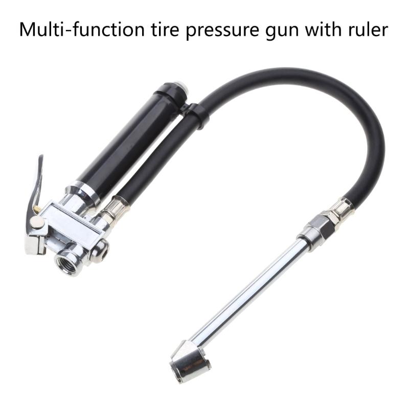 Heavy Duty 10-120 PSI Bayonet Style Inflator Gauge with Hose and 'Straight On' Chuck Wheel Tire Air Compressors