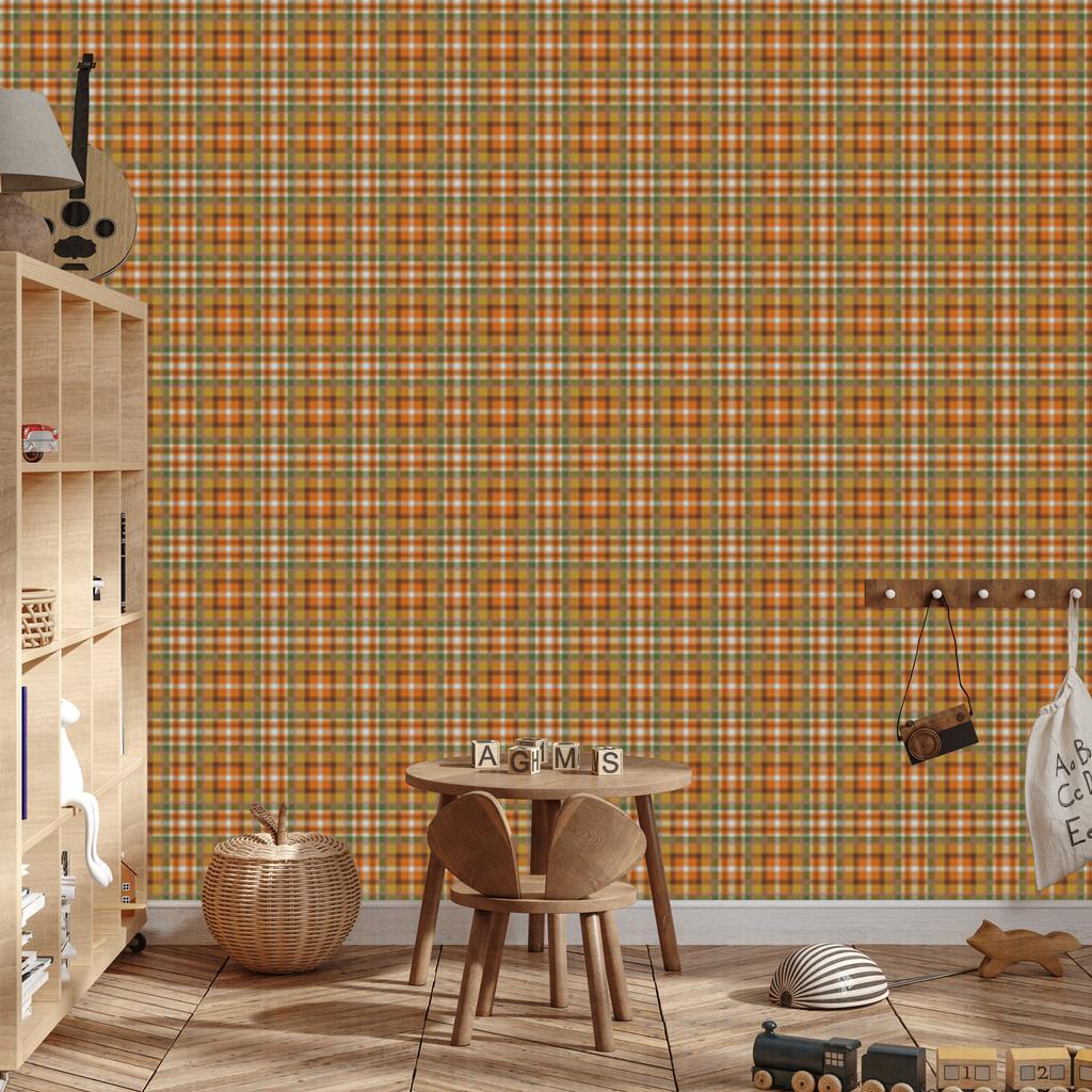 Autumn Plaid Wallpaper Gold, Orange and Ochre 50x1000