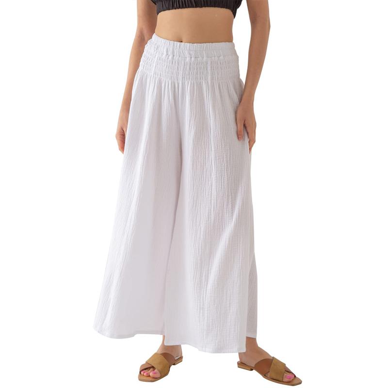 

Johnature летние женские свободные брюки повседневные простые эластичные пояса однотонные женские брюки длиной до щиколотки XL белый