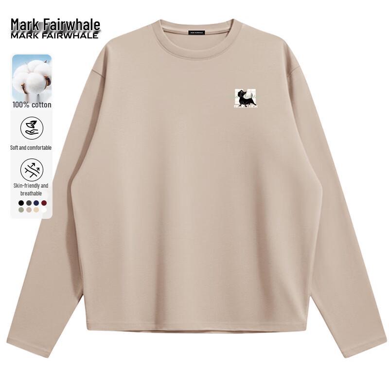 Mark Fairwhale Men's American Retro Pure Cotton Long Sleeve Crewneck T-Shirt