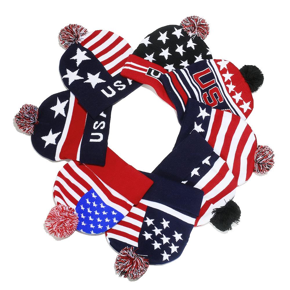 Autumn and Winter Independence Day Wool Hat Flag Stars USA Jacquard Knitted Hat Men and Women