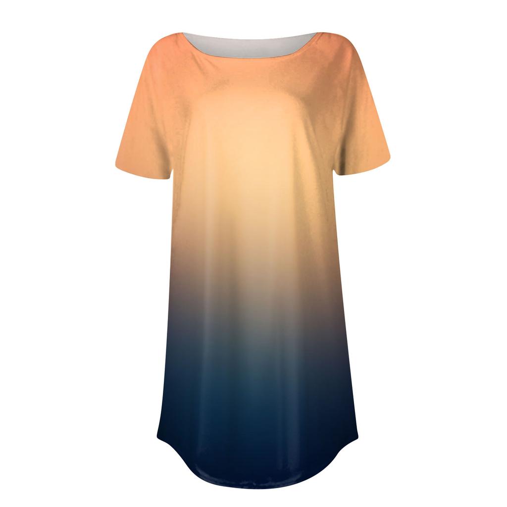 Women's Fashion Casual Round Neck Gradient Printed Short Sleeve Pullover T-Shirt Top