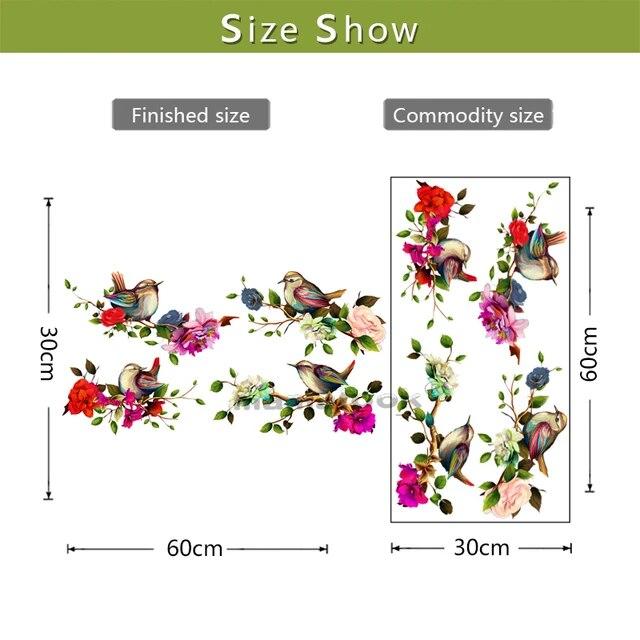 1pc Bird & Floral Pattern Wall Sticker Birds Standing On Branches Flowers Decorating Wall Stickers