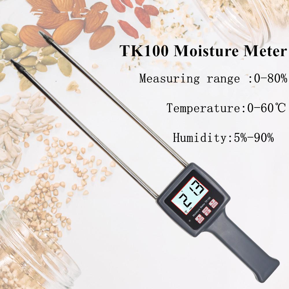 TK100 Portable Digital Grain Moisture Meter Corn Rice Soybean Peanut Sorghum Soil Humidity Hygrometer Tester with Measuring Prob