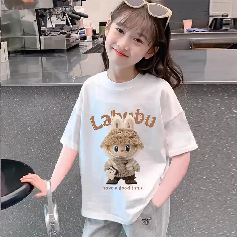 Camiseta Infantil Estampada Desenho Animado Elfo Monstro Labubu Verão Casual Feminina para Exterior Menina Manga Curta