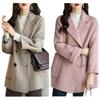 Douyin Autumn/Winter Chic Herringbone Petite Wool Mid-Length Coat for Women