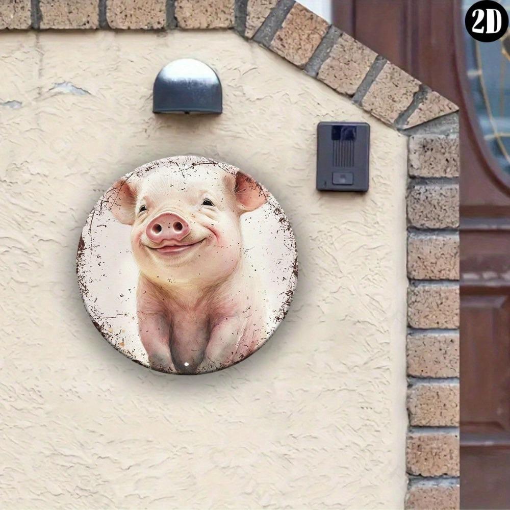 Metal Tin Pig Round Sign Farmhouse Wall Art Home Decor Bar Patio Porch