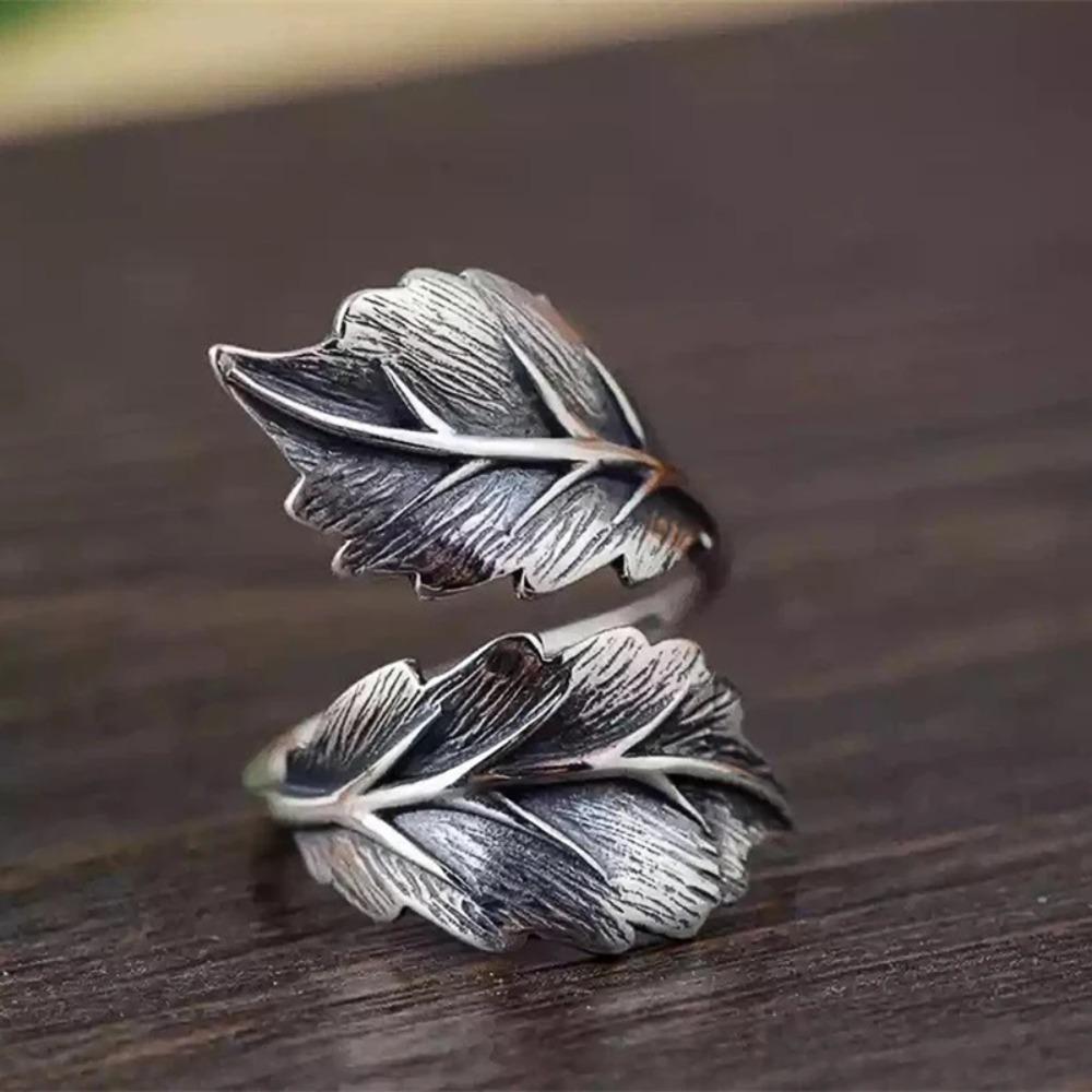 Huitan Punk Leaf Opening Ring for Women Antique Zinc Alloy Color Hip Hop Girls Accessories Vintage Rings Adjustable Finger Zircon