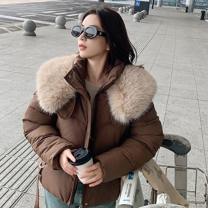 Cotton clothes women's 2025 new short thickened large fur collar padded jacket bread jacket winter down padded jacket