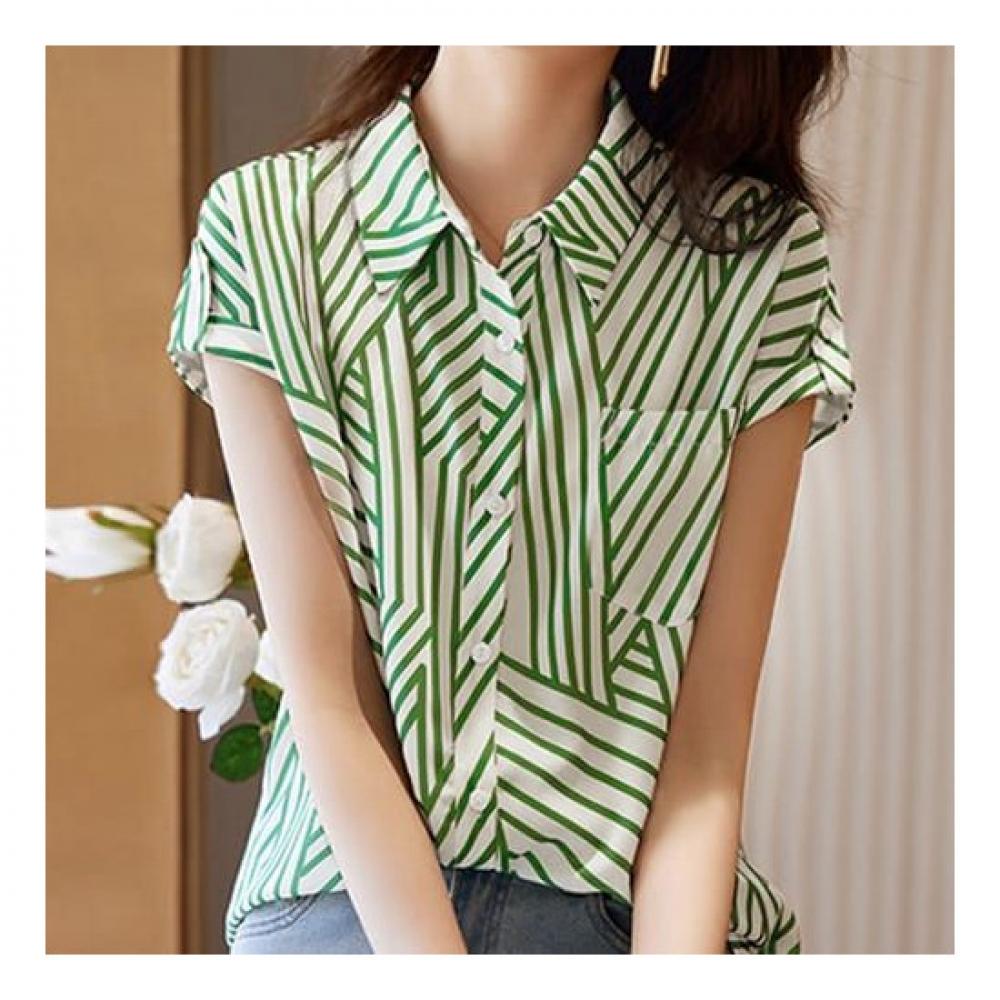 Navava Women Striped Cap Sleeve Shirt Nb2046