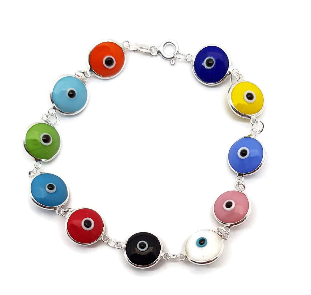 Dahlia Mystic Jewelry Sterling Silver Classic Evil Eye Lucky Glass - Bracelet, 7.5", Protection,
