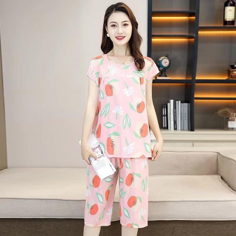 Letnia bawełniana piżama mamy: Damski wiskozowy komplet dwuczęściowy z krótkim rękawem dla kobiet w średnim wieku i starszych (Edycja 2023)