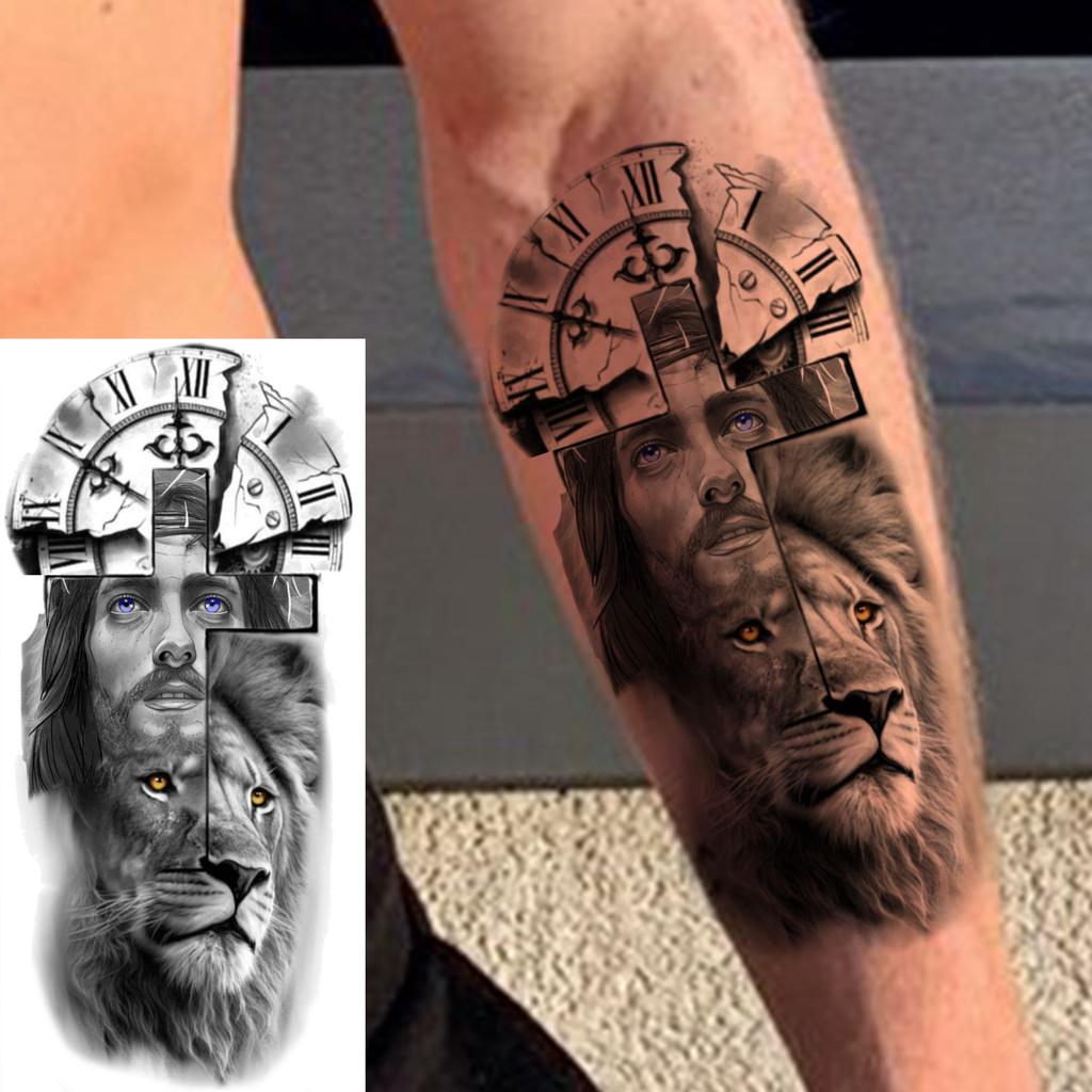 1 Sheet Waterproof Jesus With Cross Thorn Temporary Tattoos For Men Women Realistic Zeus Warrior Tatoos Temp Fake Tattoo Sticker