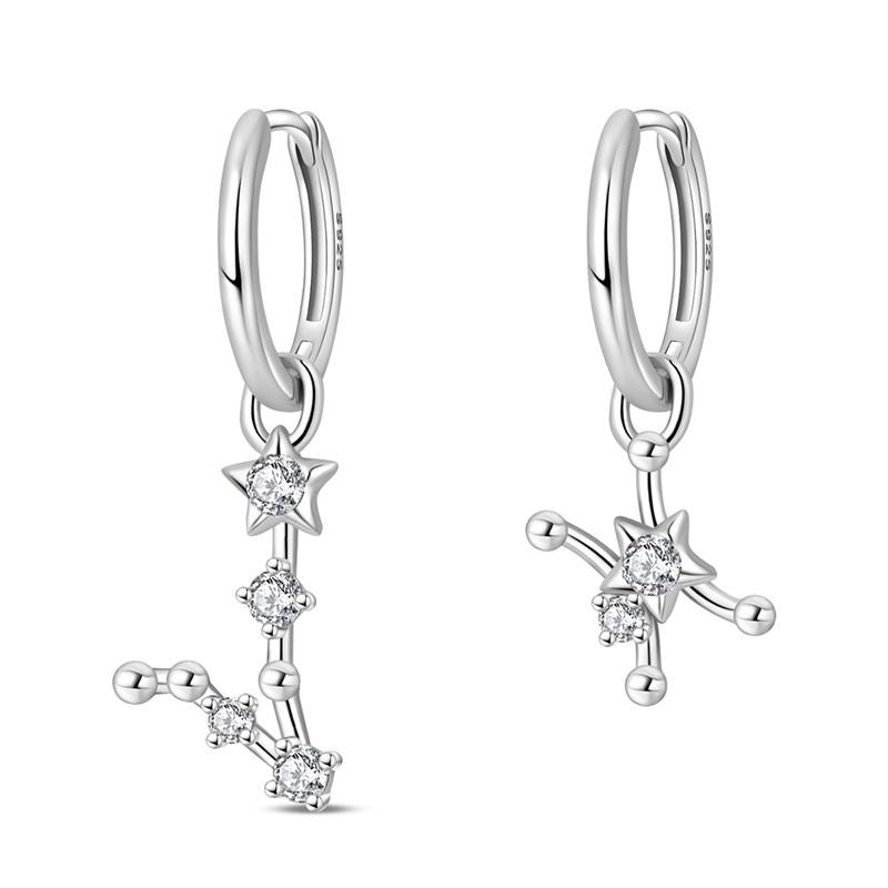 12 Constellation Series Earrings 925 Sterling Silver Women 2025 Zircon Ear Studs Sparkling Pave Hoop Earring Jewelry Gift