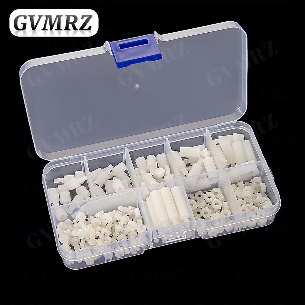 180PCS M3 Nylon Screws & Nuts Boxed Plastic Screws & Nuts Isolating Post Combination Set White / Black