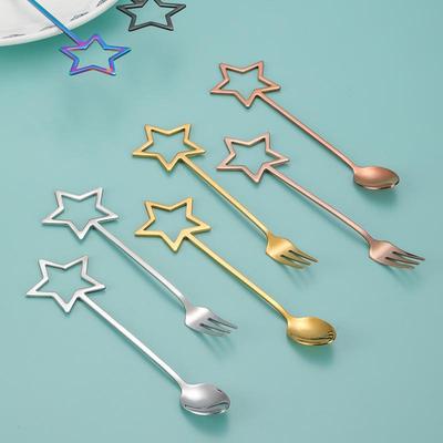 304 Edelstahl Cartoon Stern Kaffee- & Dessertlöffel Gabel Set