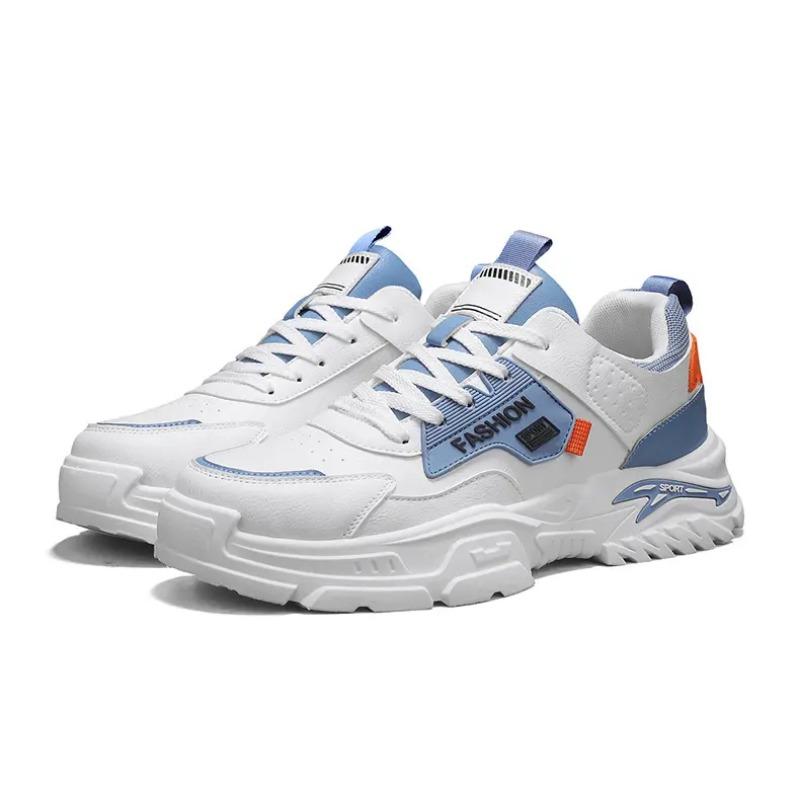Men's Color Block Chunky Sneakers Non-Slip Thick Sole Casual Trainers Fashion Faux Leather Sports Shoes