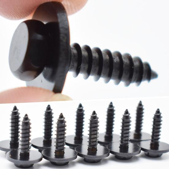 10 Pcs Self Tapping Screws with Integrated Gasket Black Hex Head Self-Tapping Screws with Plastic Retainer Clips Anti-Rust Coating Design for