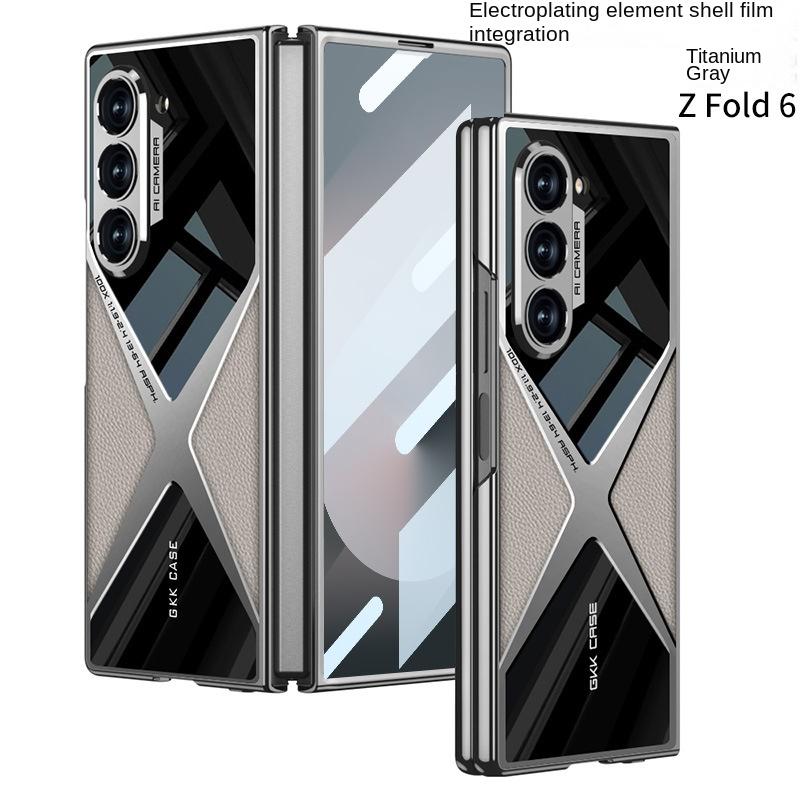 Electroplated Leather Phone Case for Samsung Galaxy Z Fold 6 5 4 3 Fold6 Fold5 Fold4 Fold3 5G Hard Shell Protective Film Cover