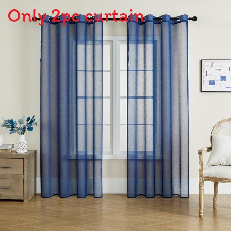 Color Modern Solid Light Transmission Curtain Bedroom Living Room Sheer Semi